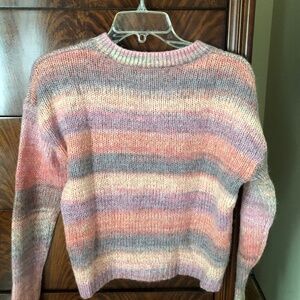 Something Navy Multicolored Striped Cropped Sweater